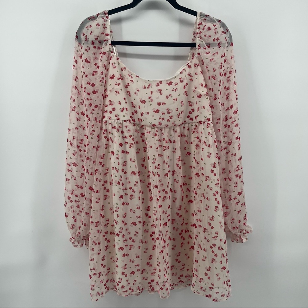 Mi Ami Dainty Floral Flowy Mini Dress Cream Pink Red Valentine’s Day Women’s Med